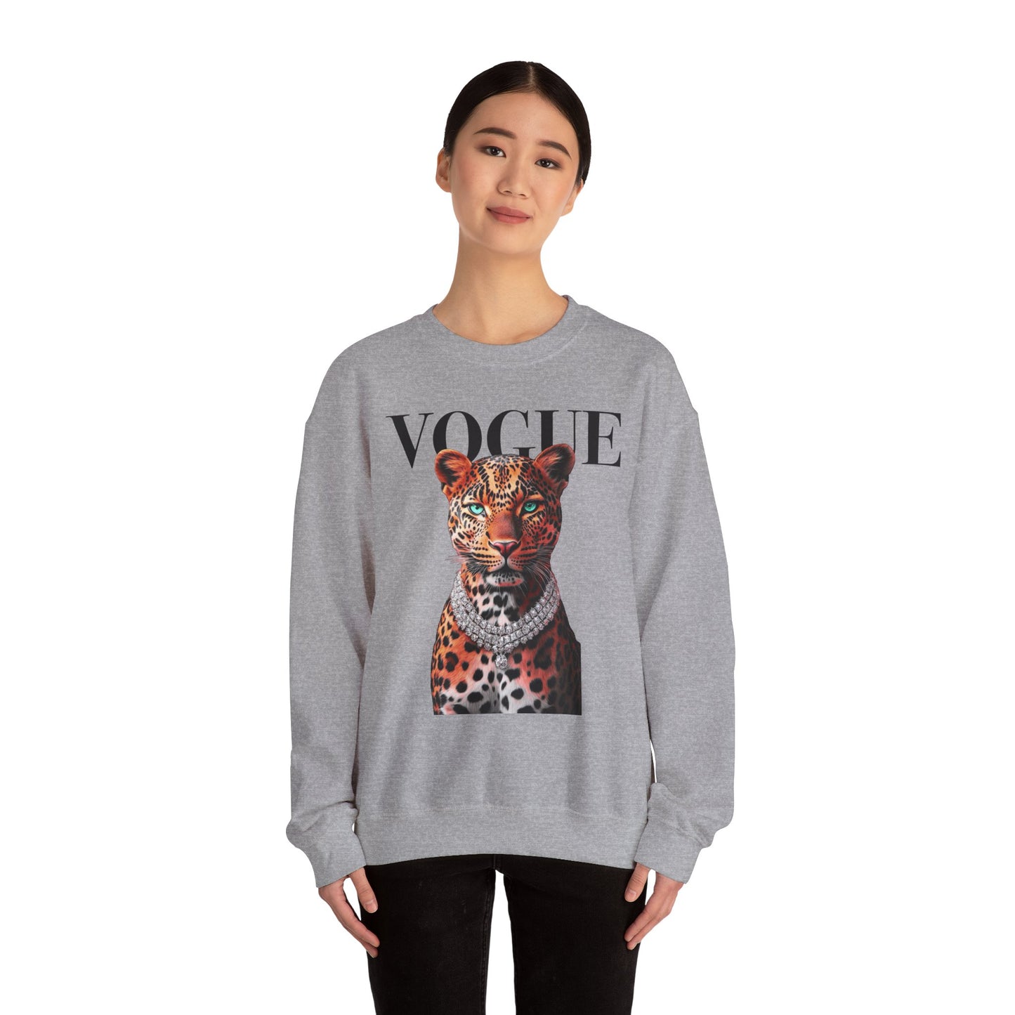 Crewneck Sweatshirt — 'VOGUE' Leopard Portrait Graphic