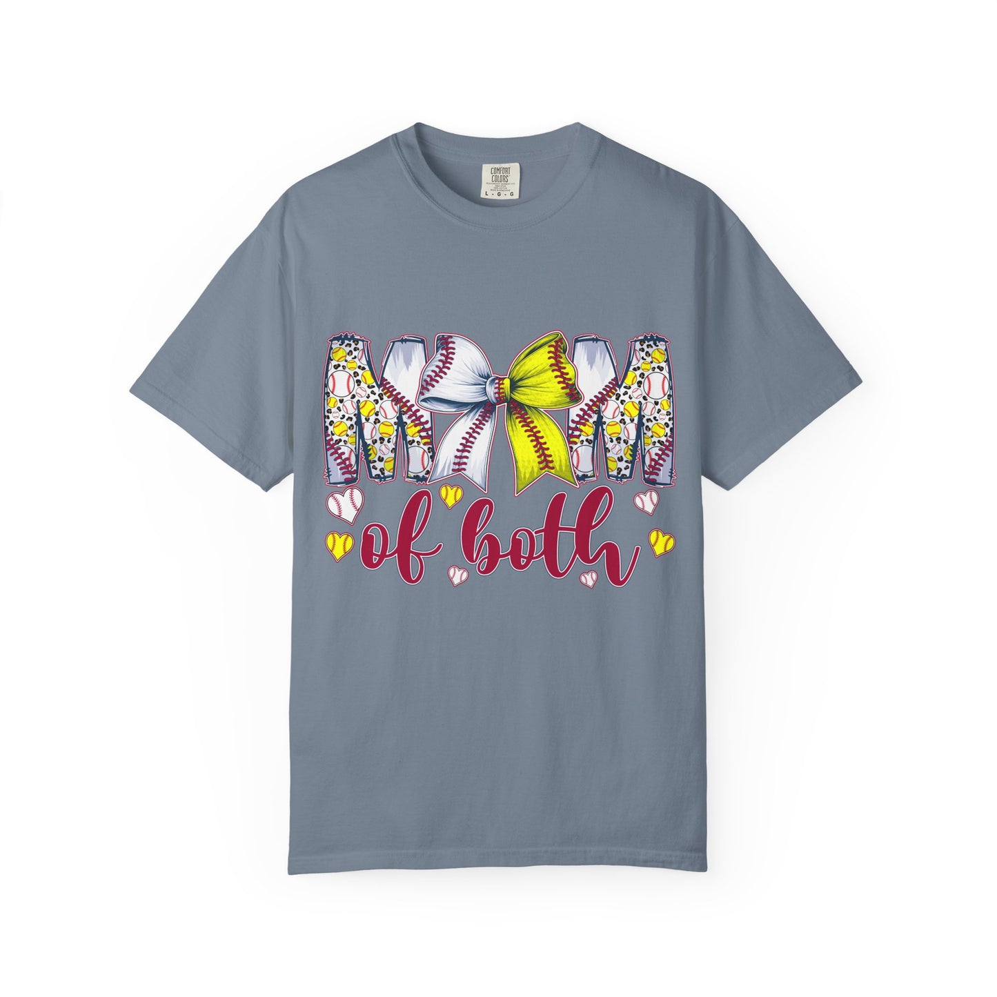 Mom of Both T-Shirt — Softball & Baseball Mom Tee with Floral Letters & Bow