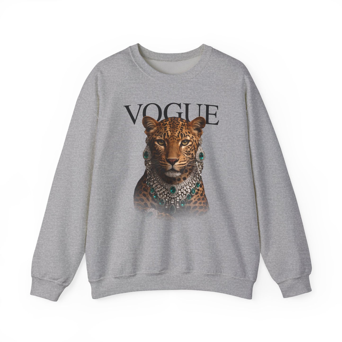 Vogue Leopard Crewneck Sweatshirt — Fashion Cat Illustration Pullover