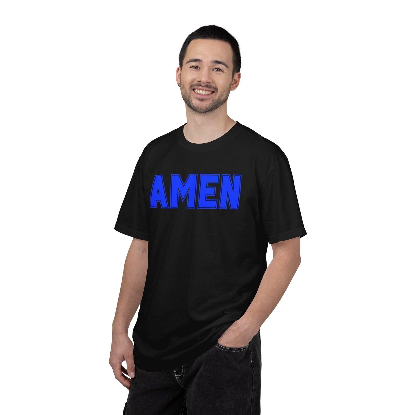 AMEN T-Shirt — Bold Blue Religious Graphic Tee