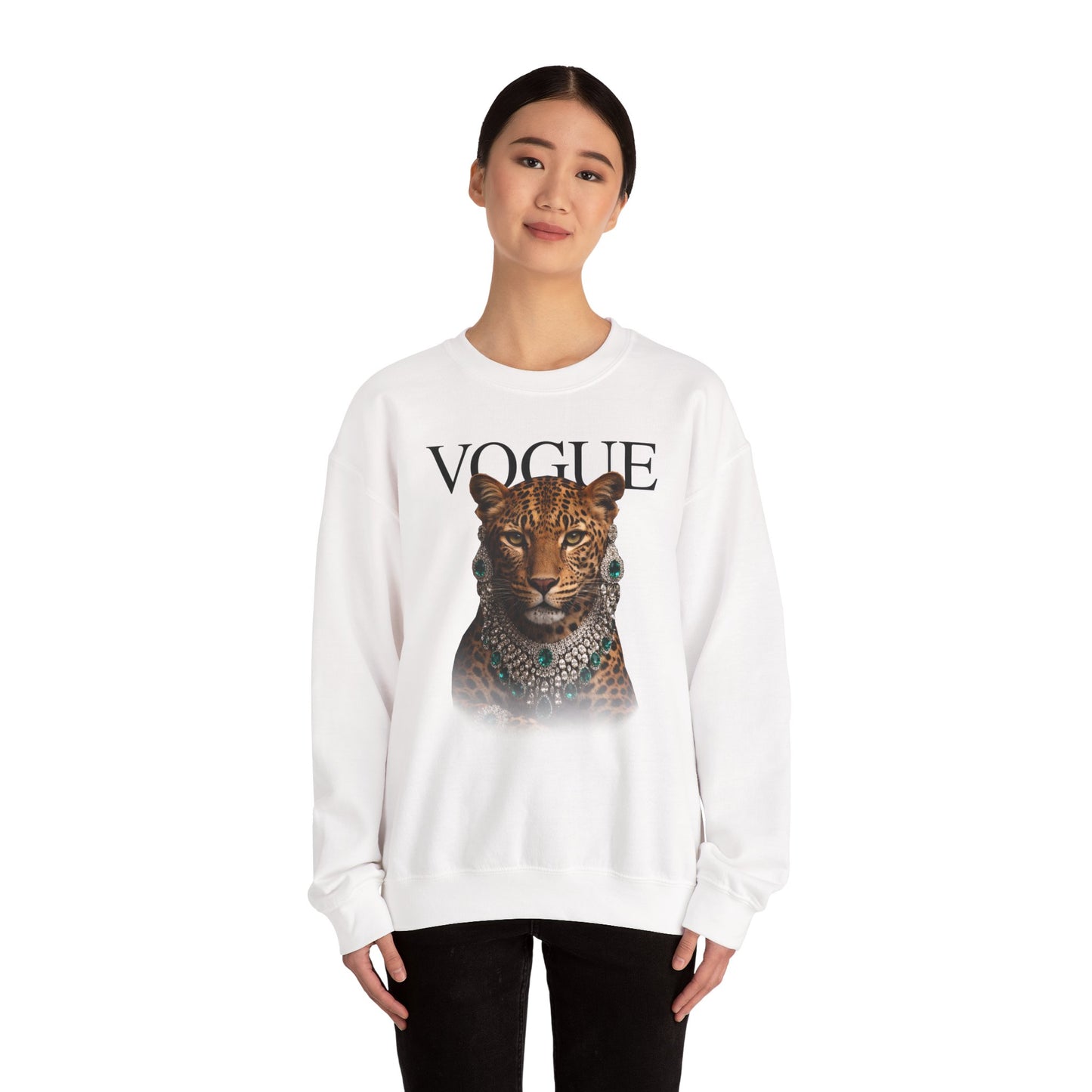 Vogue Leopard Crewneck Sweatshirt — Fashion Cat Illustration Pullover