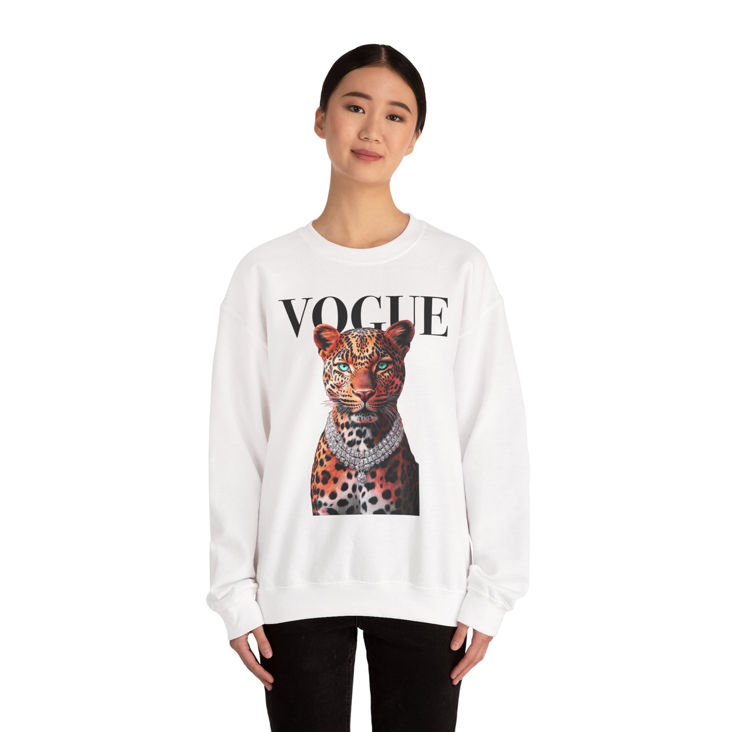 Crewneck Sweatshirt — 'VOGUE' Leopard Portrait Graphic