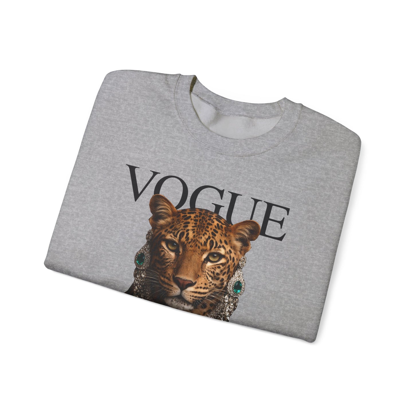 Vogue Leopard Crewneck Sweatshirt — Fashion Cat Illustration Pullover
