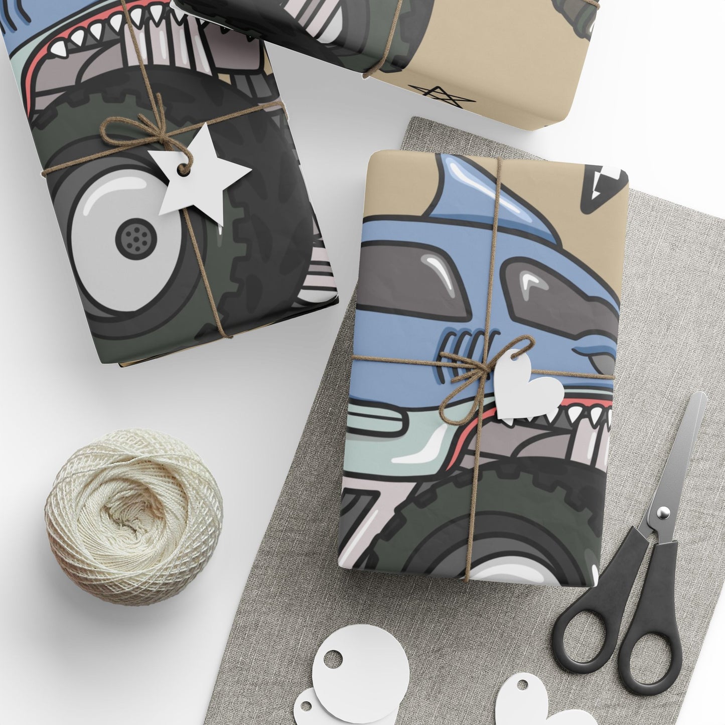 Monster Truck Pattern Wrapping Paper | Kids Birthday Party Wrap, Racing Trucks Print