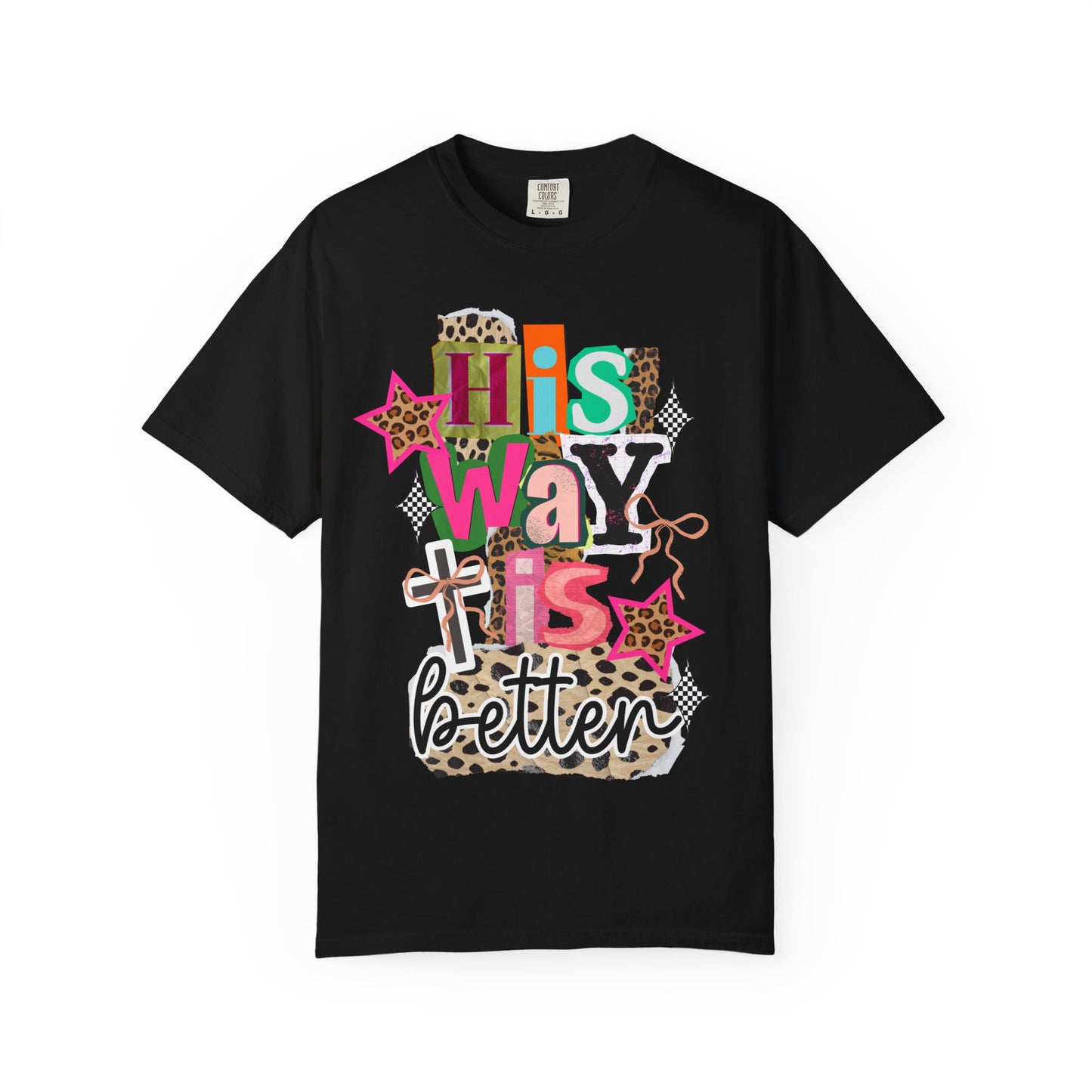 T‑Shirt — "His Way is Better" Colorful Leopard Cross Faith Graphic