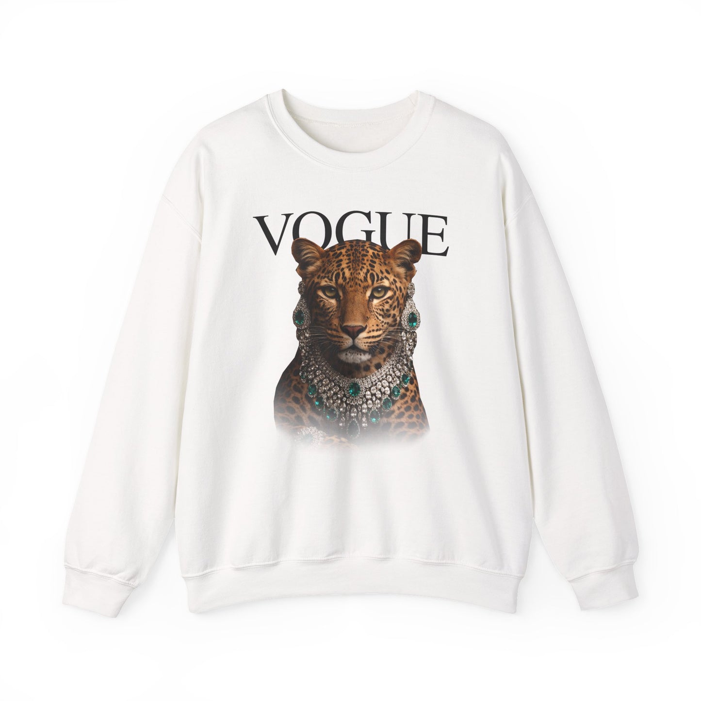 Vogue Leopard Crewneck Sweatshirt — Fashion Cat Illustration Pullover