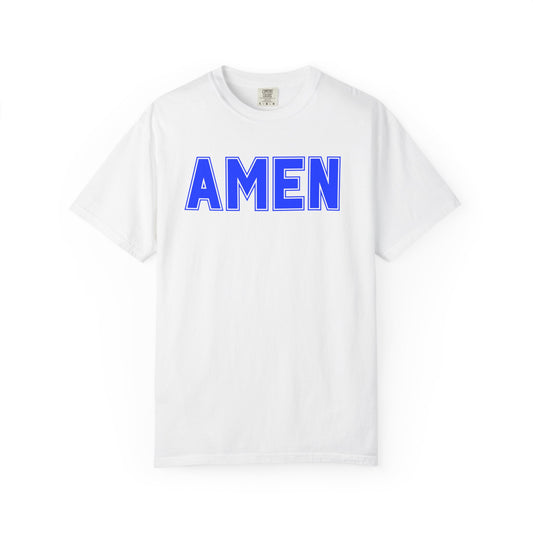 AMEN T-Shirt — Bold Blue Religious Graphic Tee