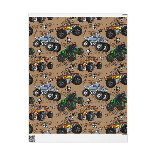 Monster Truck Wrapping Paper – Kids’ Brown Off‑Road Gift Wrap
