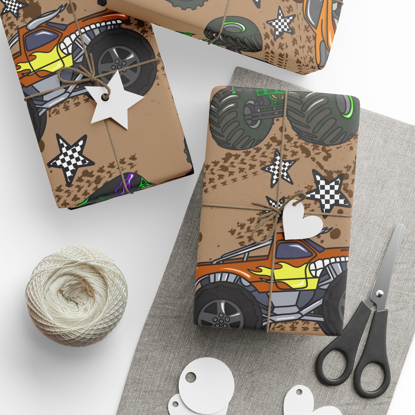 Monster Truck Wrapping Paper – Kids’ Brown Off‑Road Gift Wrap