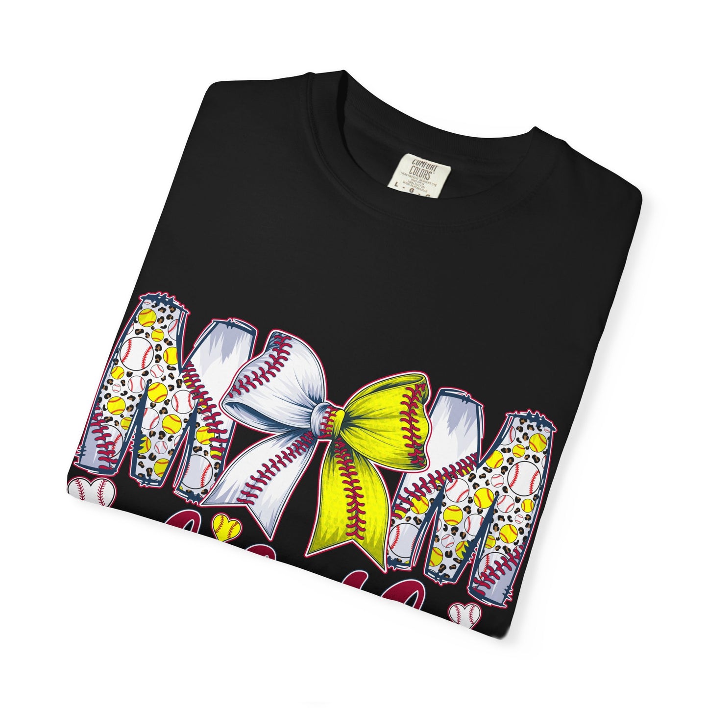 Mom of Both T-Shirt — Softball & Baseball Mom Tee with Floral Letters & Bow