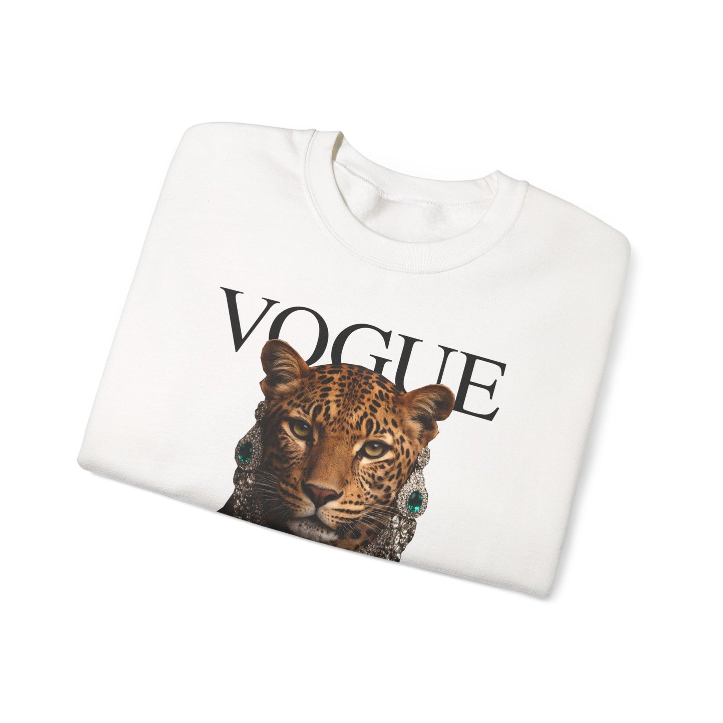 Vogue Leopard Crewneck Sweatshirt — Fashion Cat Illustration Pullover