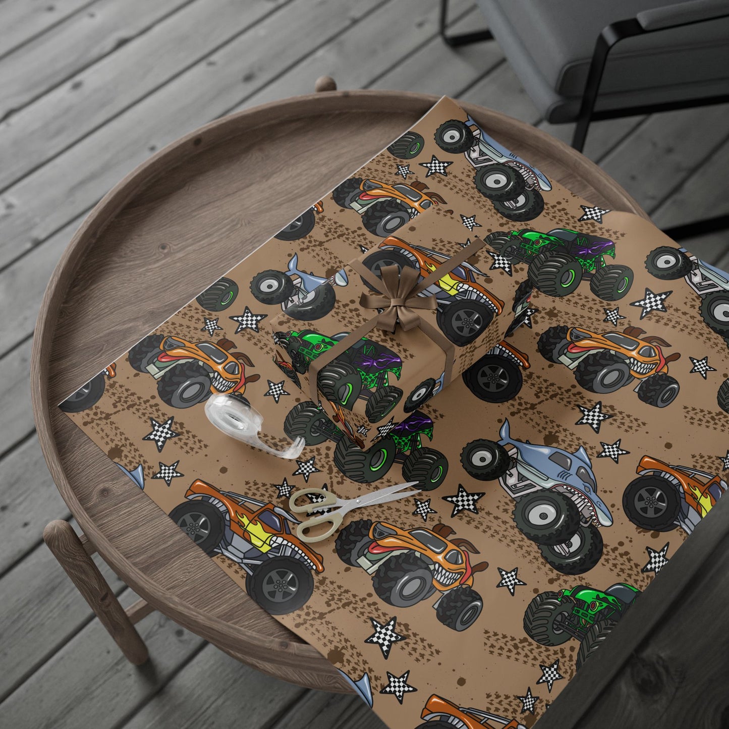 Monster Truck Wrapping Paper – Kids’ Brown Off‑Road Gift Wrap