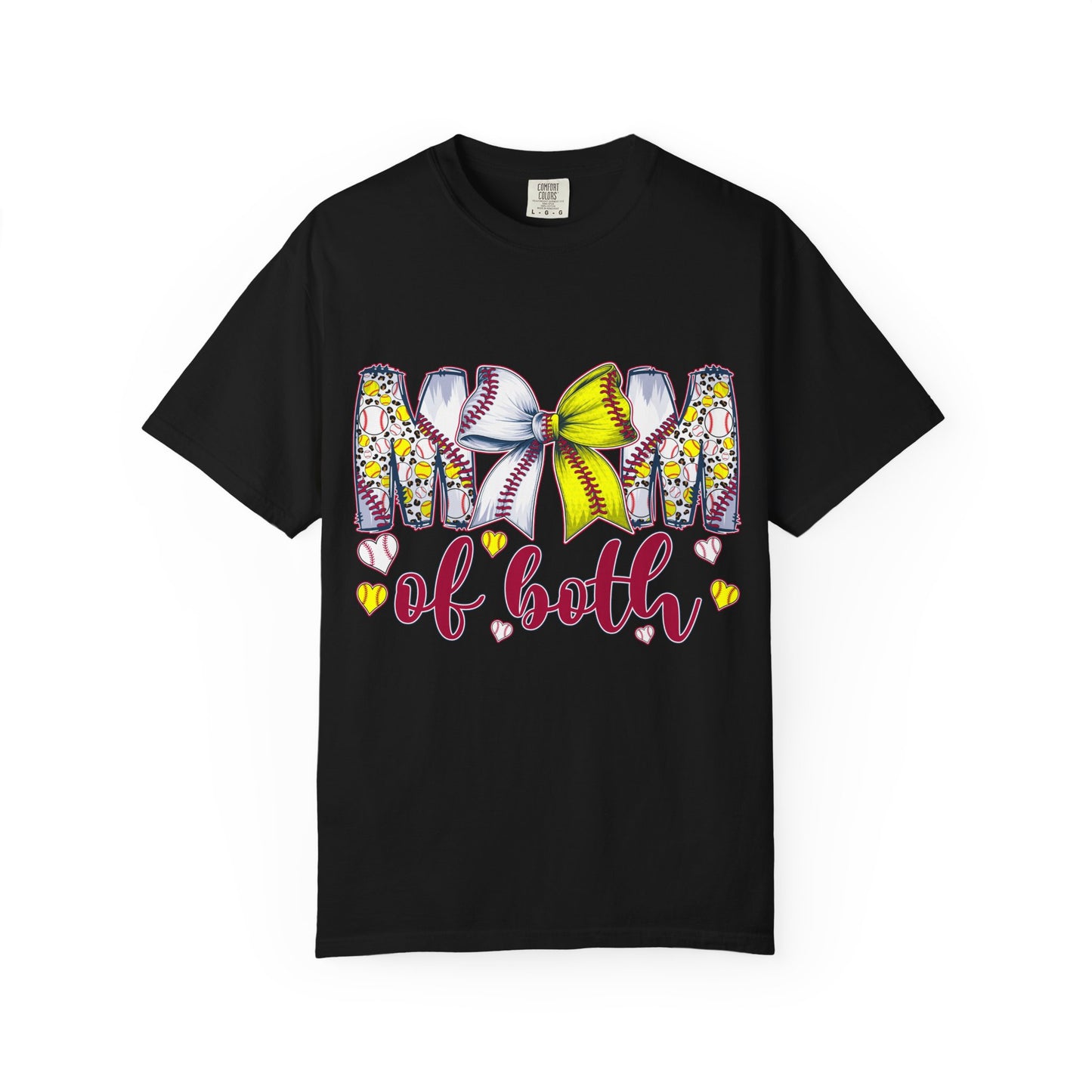 Mom of Both T-Shirt — Softball & Baseball Mom Tee with Floral Letters & Bow