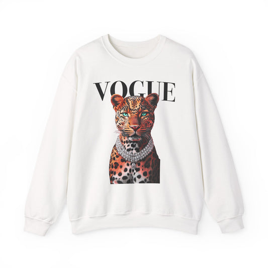 Crewneck Sweatshirt — 'VOGUE' Leopard Portrait Graphic
