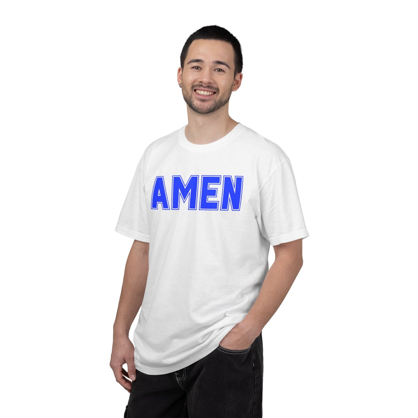AMEN T-Shirt — Bold Blue Religious Graphic Tee