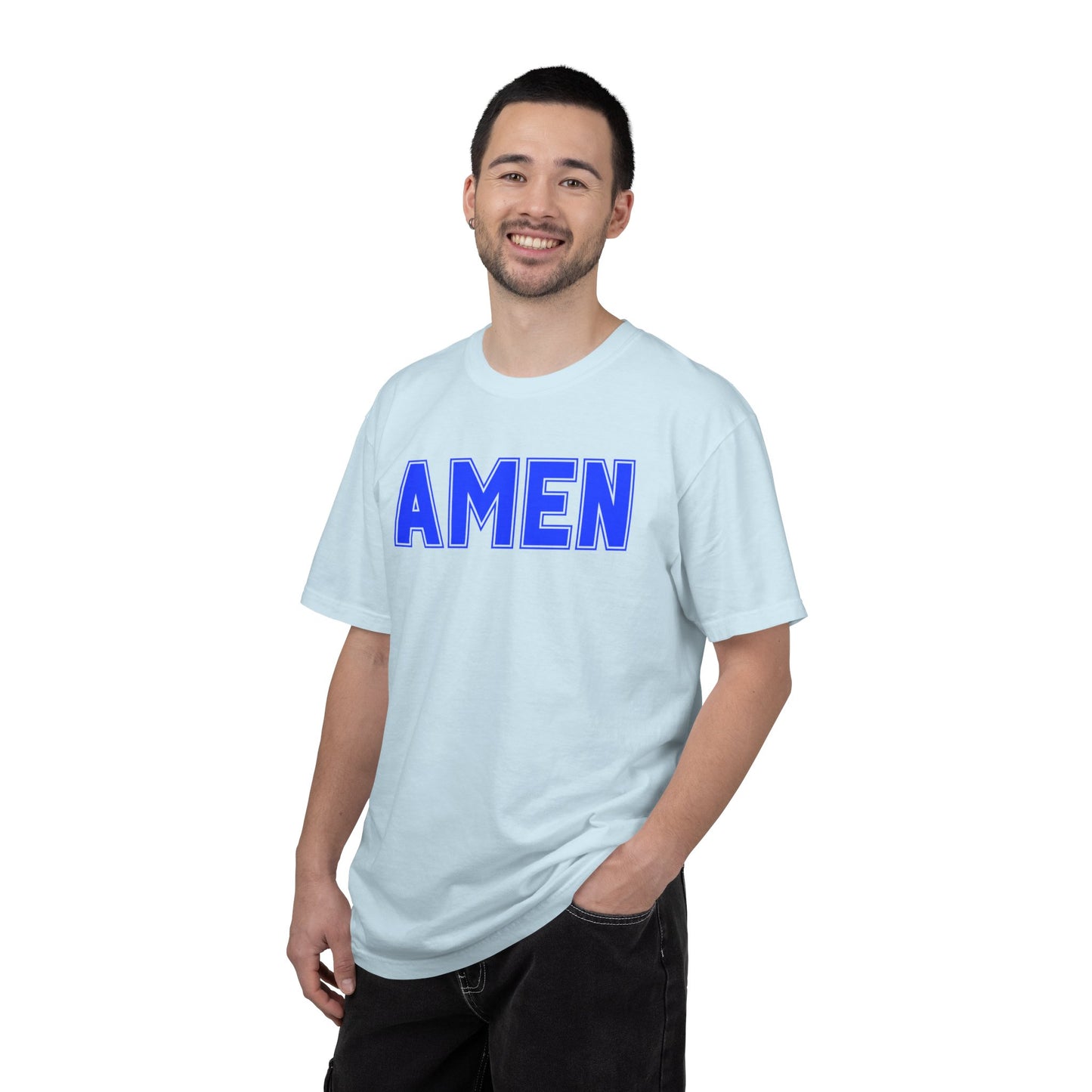 AMEN T-Shirt — Bold Blue Religious Graphic Tee