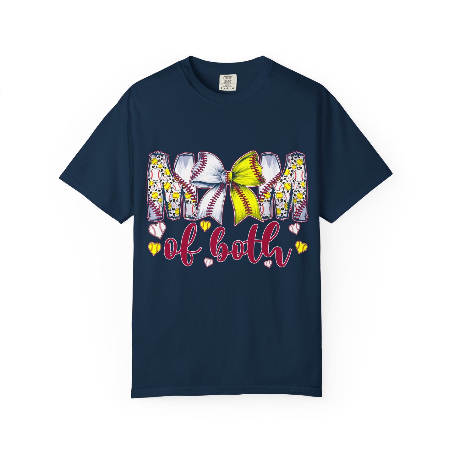 Mom of Both T-Shirt — Softball & Baseball Mom Tee with Floral Letters & Bow