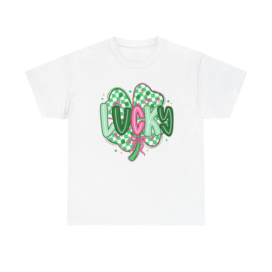 Lucky Clover Heart T-Shirt — Green Checkered St. Patrick’s Day Tee