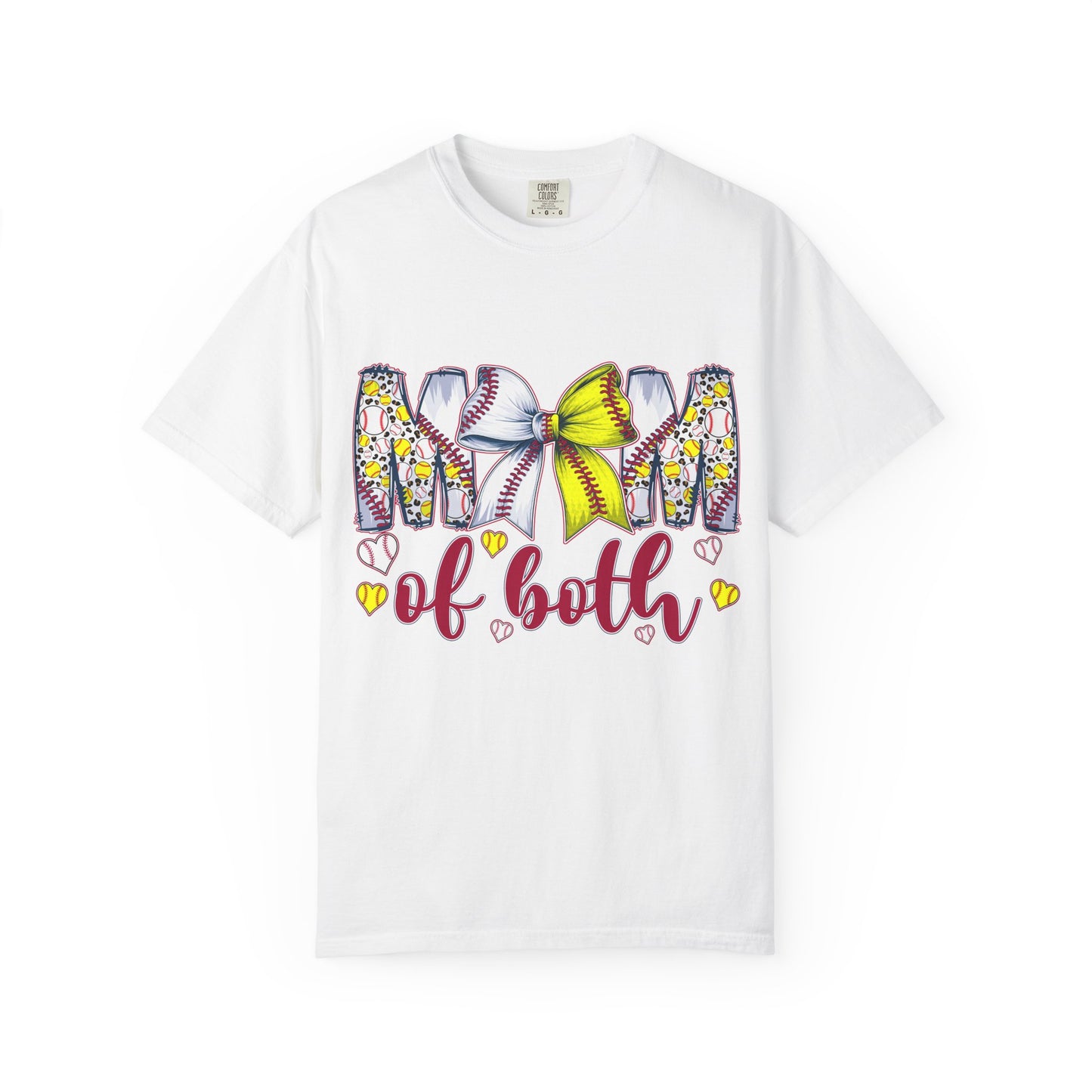 Mom of Both T-Shirt — Softball & Baseball Mom Tee with Floral Letters & Bow