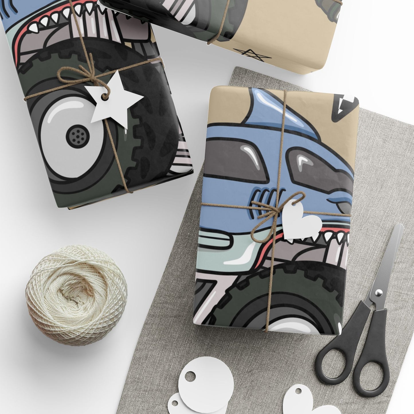 Monster Truck Pattern Wrapping Paper | Kids Birthday Party Wrap, Racing Trucks Print