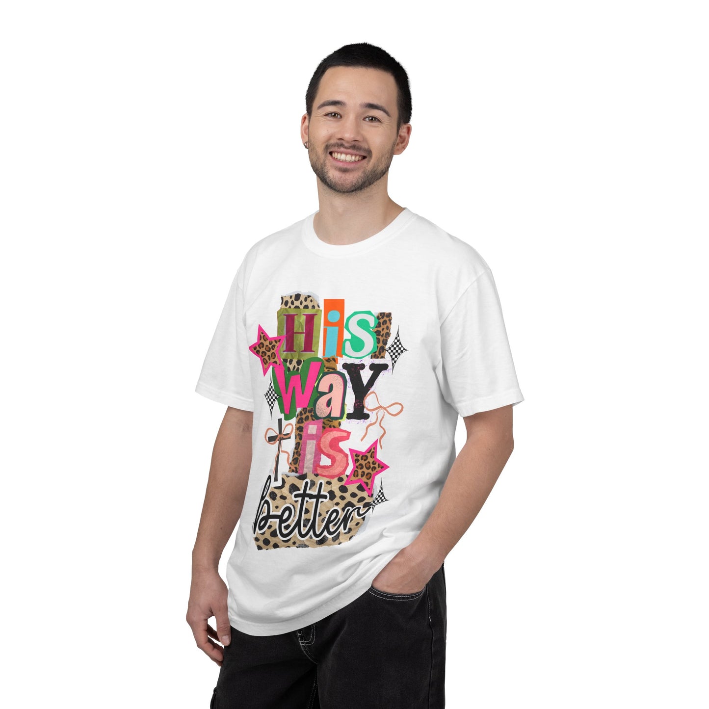 T‑Shirt — "His Way is Better" Colorful Leopard Cross Faith Graphic