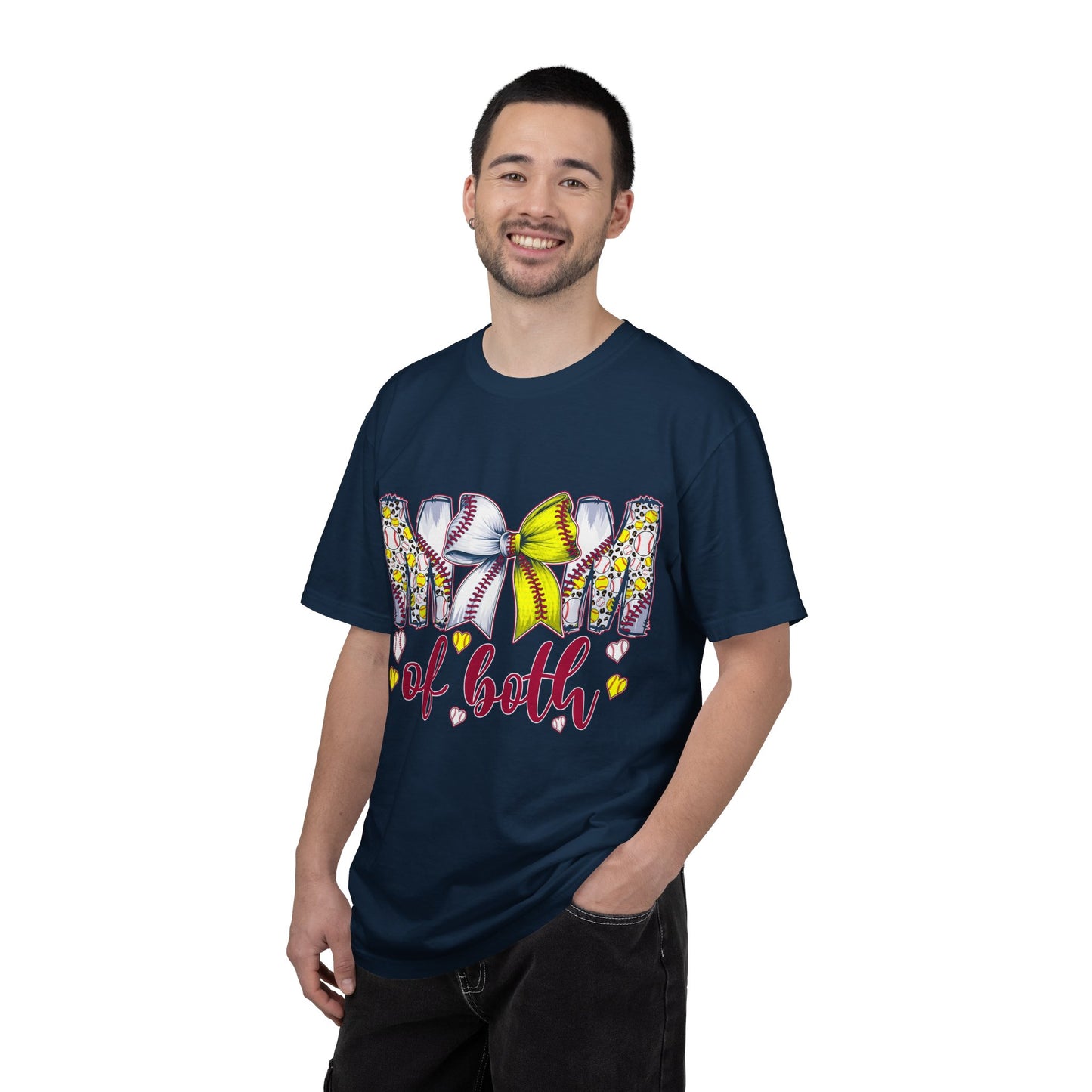Mom of Both T-Shirt — Softball & Baseball Mom Tee with Floral Letters & Bow