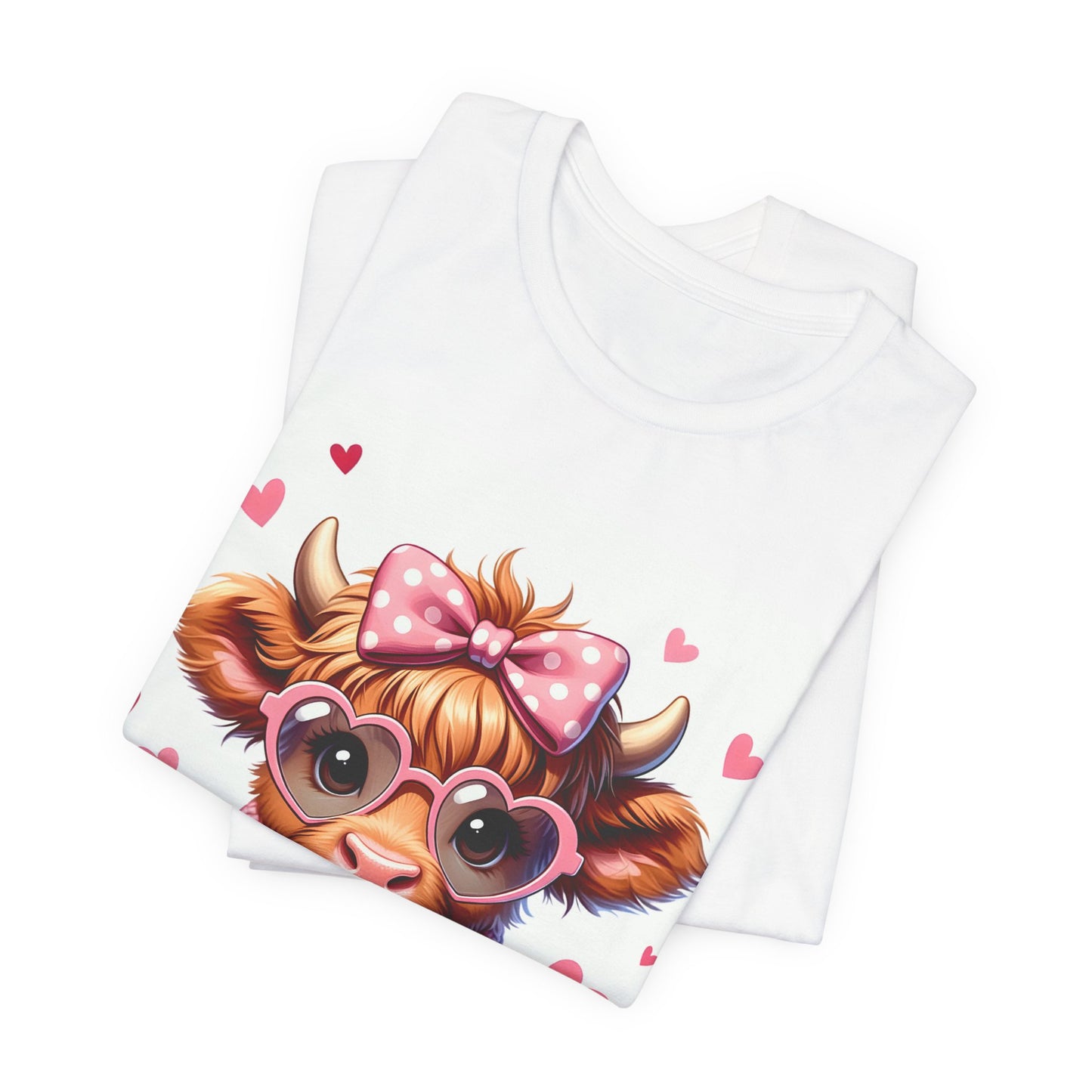 Cute Highland Cow Holding Heart Mug Tee | Valentine Cow Illustration