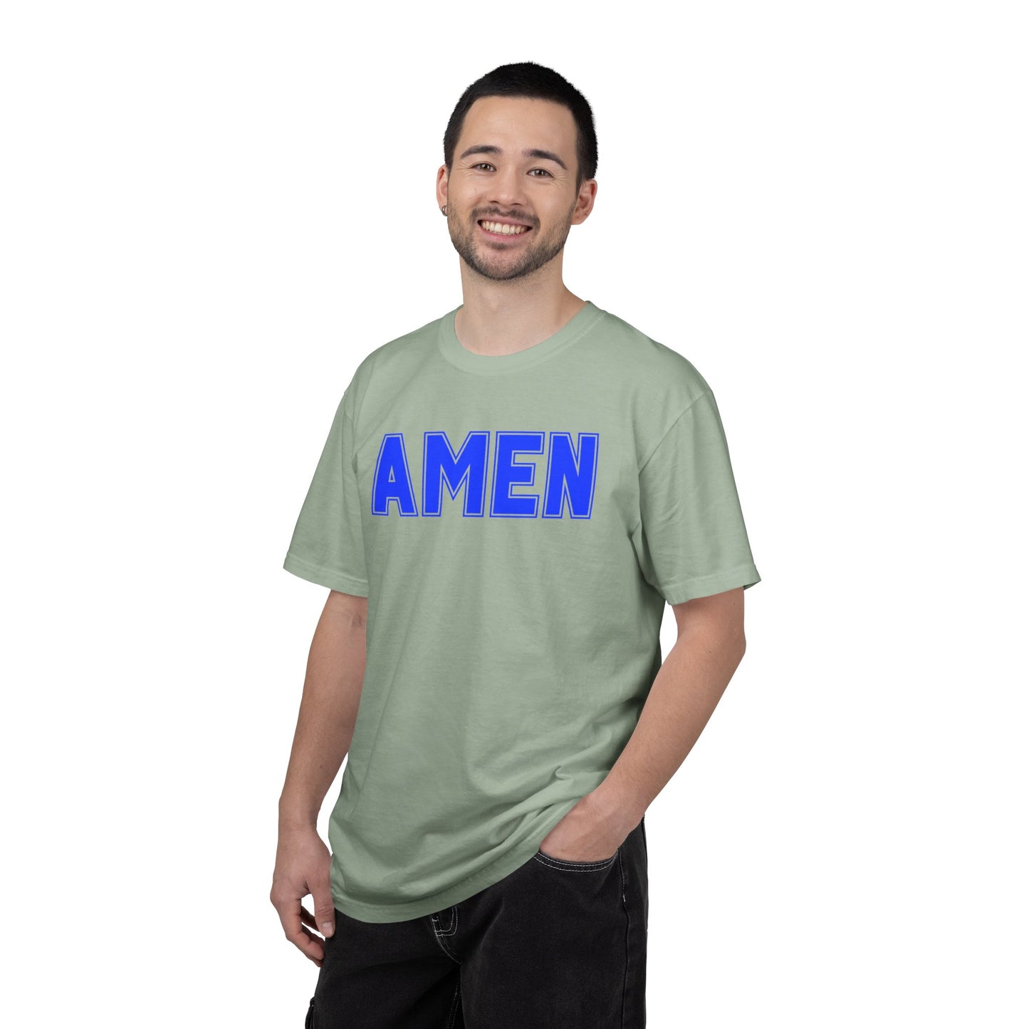 AMEN T-Shirt — Bold Blue Religious Graphic Tee