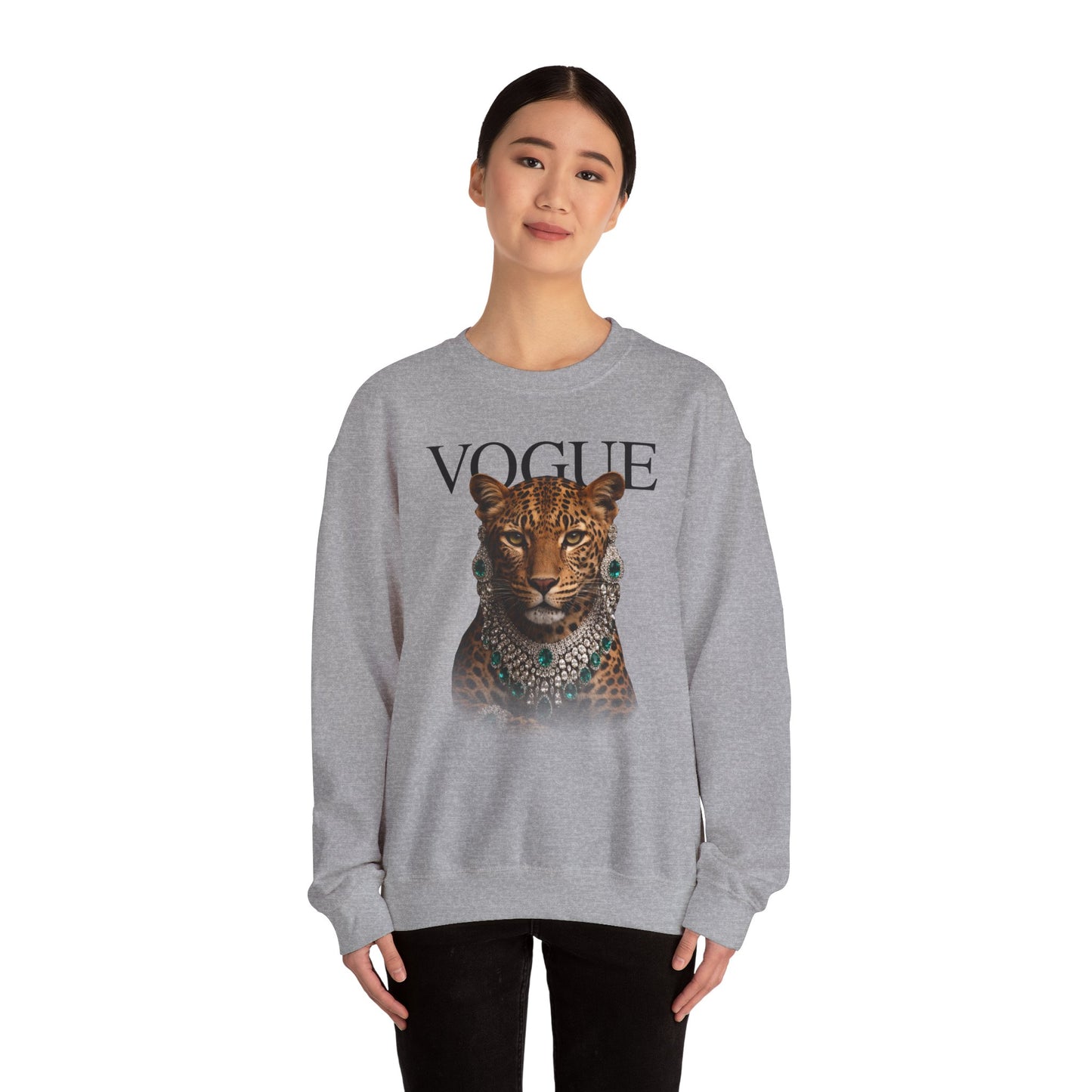 Vogue Leopard Crewneck Sweatshirt — Fashion Cat Illustration Pullover